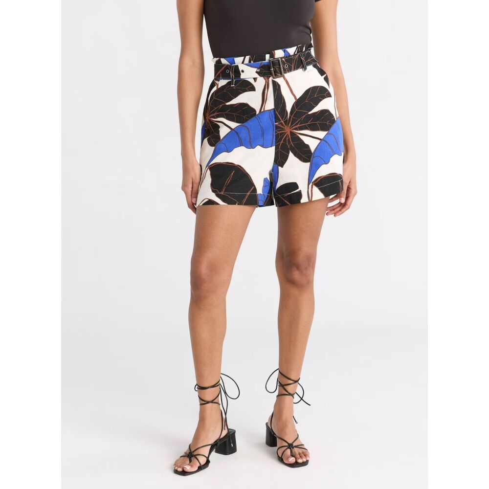 Sofia Vergara Blue Tropical Belted Shorts- Size 8
